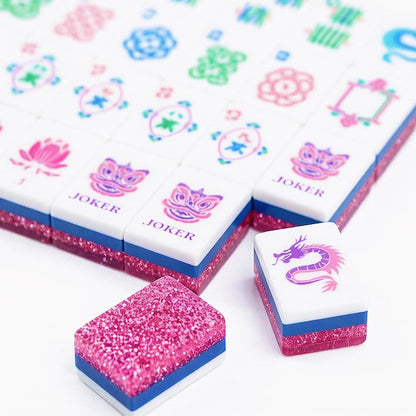 Magenta Glitter Water Lily Mahjong Set