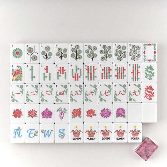 Rose Pink Botanical Bloom Mahjong Set