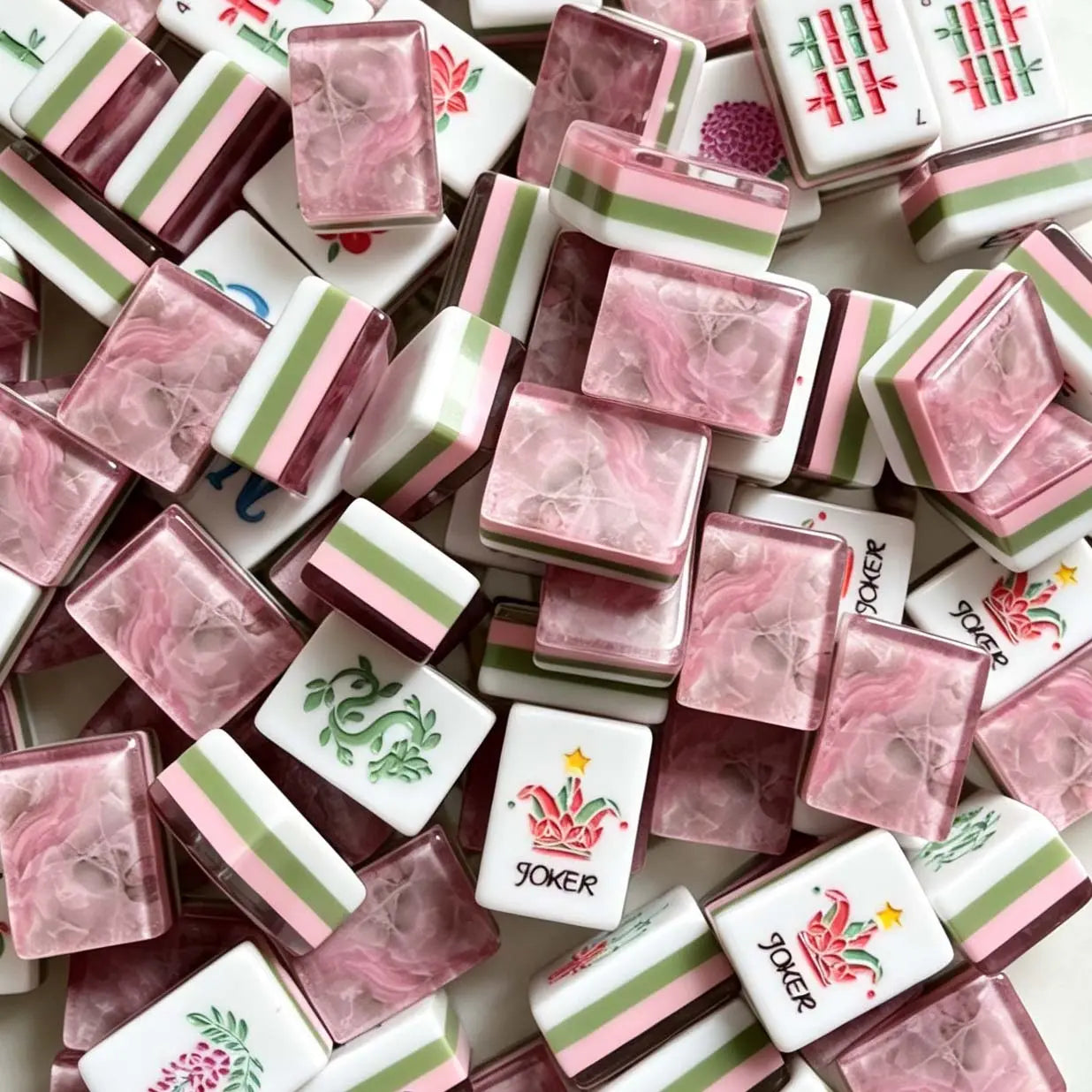 Rose Marble Pattern Mahjong Set