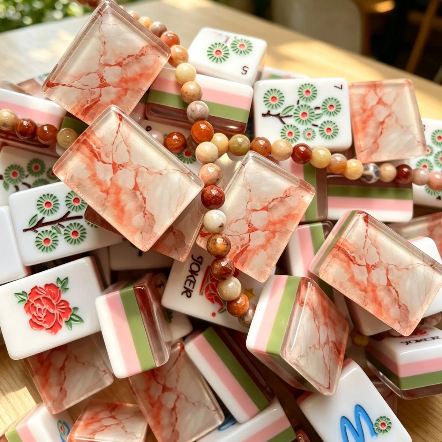 Coral Marble Pattern Mahjong Set