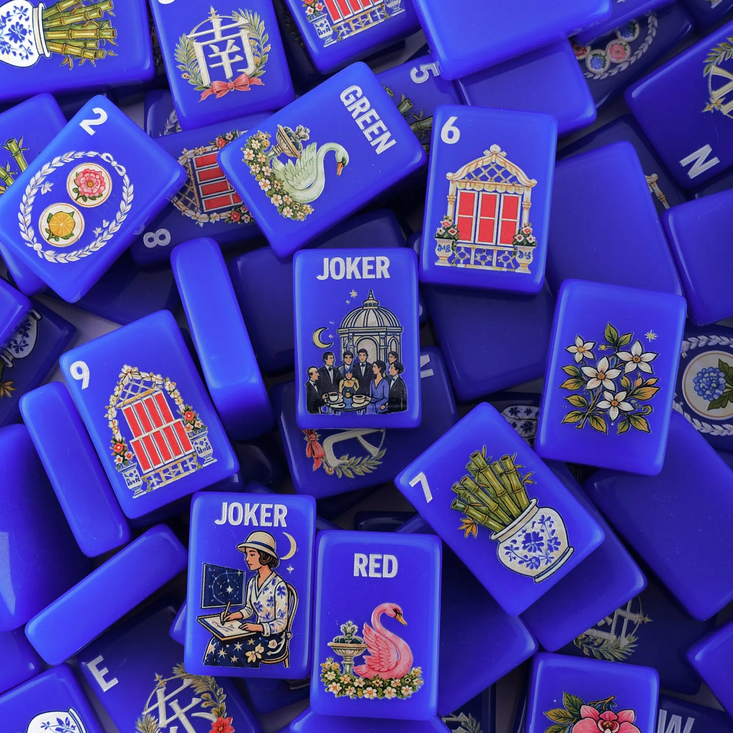 Garden Soirée Cobalt Blue Mahjong Set