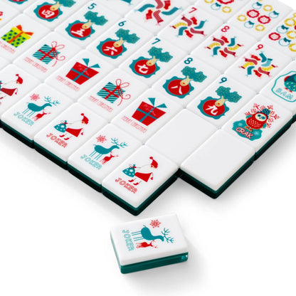 Teal Reindeer Wreath Christmas Mahjong Tiles