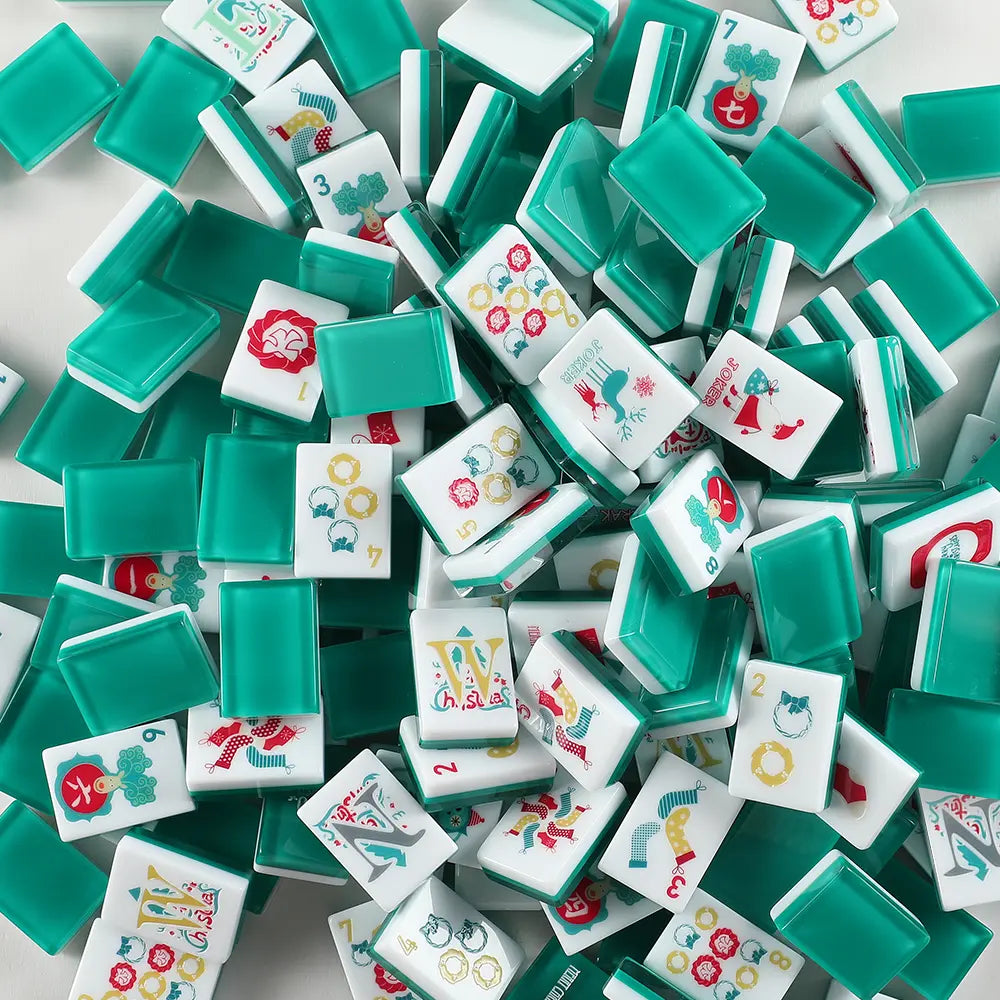 Teal Reindeer Wreath Christmas Mahjong Set