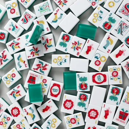 Teal Reindeer Wreath Christmas Mahjong Set
