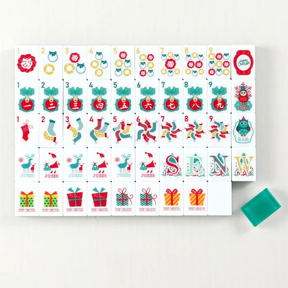 Teal Reindeer Wreath Christmas Mahjong Set