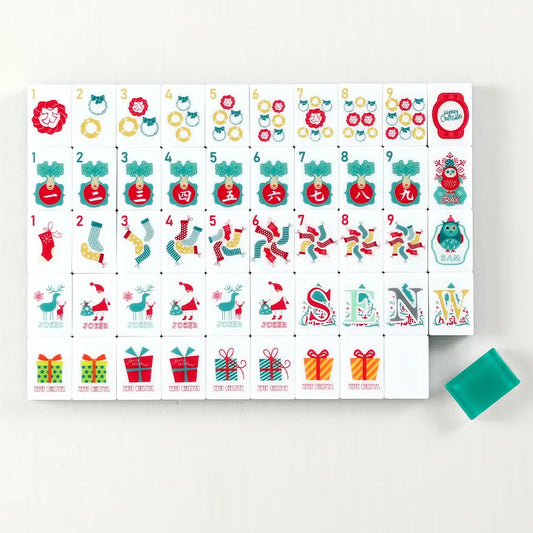 Teal Reindeer Wreath Christmas Mahjong Set