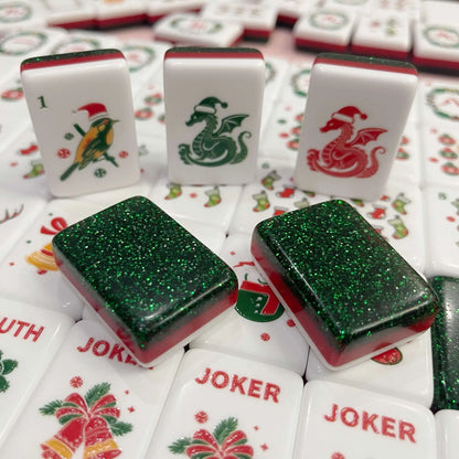 Green Glitter Christmas Mahjong Tiles