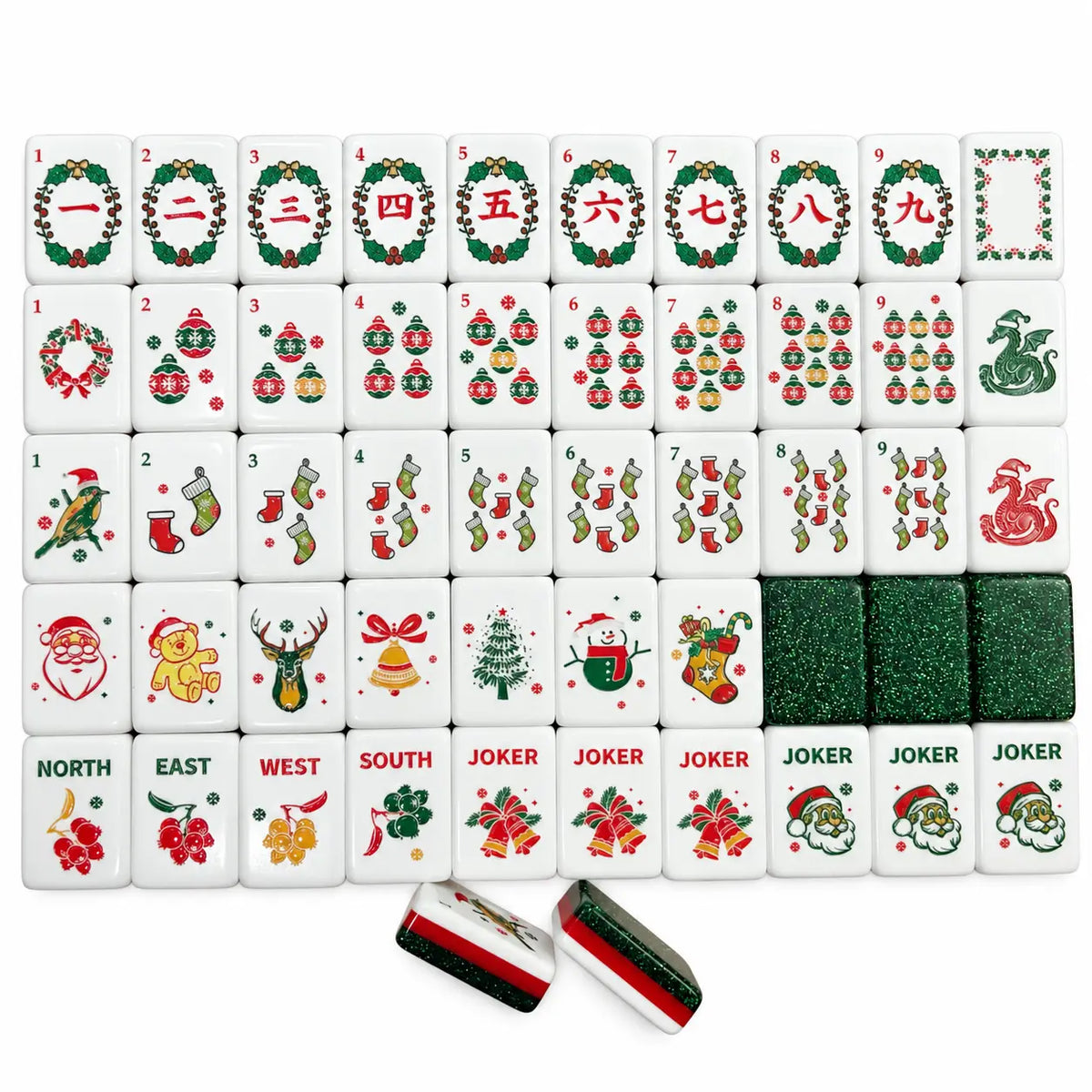 Green Glitter Christmas Mahjong Tiles
